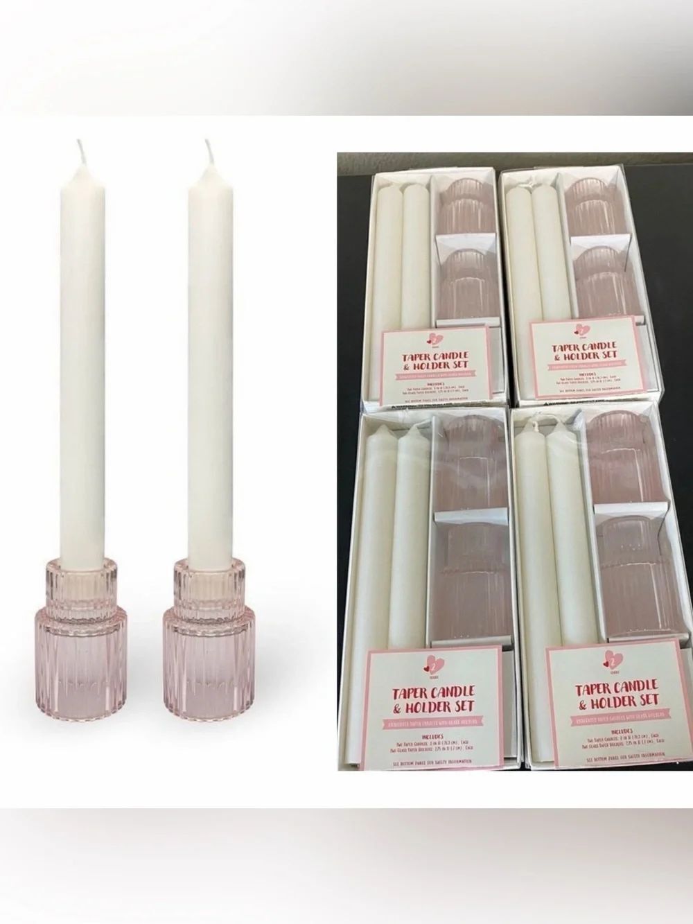 Pink ribbed glass candle holders set of 4 reversible modern farmhouse decor NEW